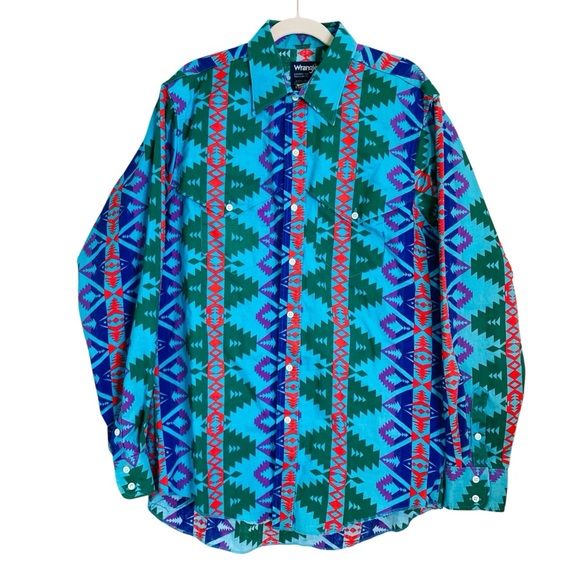 Wrangler Western Brushpopper Button Down Shirt Vintage Aztec (Size 16.5 x 35)